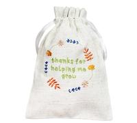 Thank You Gift Bag “Thanks for Helping Me Grow” - 15 x 20cm Embroidered Drawstring Pouch Reusable Fabric Present Bag