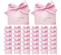Thank You Gift Bags with Bow Ribbon 50Pcs 4.5x2x4in Foldable Paper Gift Bags Portable Decorative Small for Wedding Candies, Party Favors, Cigarette