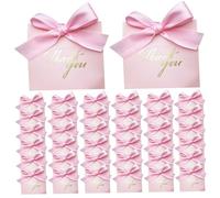 Thank You Gift Bags with Bow Ribbon 50Pcs 4.5x2x4in Foldable Paper Gift Bags Portable Decorative Small for Wedding Candies, Party Favors, Cigarette, Small, Thank You