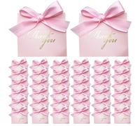 Thank You Gift Bags with Bow Ribbon 50Pcs 4.5x2x4in Foldable Paper Gift Bags Portable Decorative Small for Wedding Candies, Party Favors, Cigarette Small Size