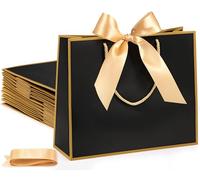 Thank You Gift Bags with Handle 30x20x10cm Welcome Elegant Gifts Bag with Bow Ribbon for Mother's Day Wedding Graduation Bridesmaid Baby Shower Birthday Housewarming (Black+Gold, 20Pack)