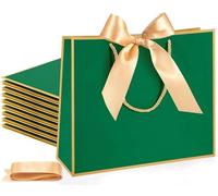 Thank You Gift Bags with Handle 30x20x10cm Welcome Elegant Gifts Bag with Bow Ribbon for Mother's Day Wedding Graduation Bridesmaid Baby Shower Birthday Housewarming (Green+Gold, 50Pack)