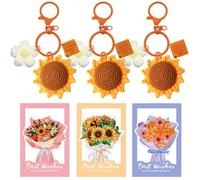 Thank You Gift for Teacher - Thank You For Helping Me Grow, 3 PackHandmade Crocheted Sunflower Keychain and Thank You Card Set, Best Teacher Gift for Nursery Teacher, Teaching Assistant