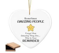 Thank You Gift, Hanging Ornaments, Double-Sided Print Heart-Shaped Ceramic Gifts, Star Pattern Appreciation Gift for Friends, Keychain Car Home Decor