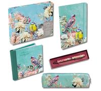 Thank You Gift Stationery Bundle - Symphony Floral & Bird Design Set with A5 Notebook, Address & Birthday Book, Writing Set, Pen & Pencil Case - Elegant Gift for Her, Teacher, Colleague or Friend