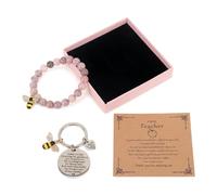 Thank You Gift, Teacher Gifts 3Pcs Set Bee Keyrings, Bracelet & Card, Appreciation Gifts for Teachers, Unique Leaving Gifts for Female Teacher, Special Presents for Women for Teacher's Day & Christmas