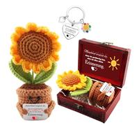 Thank You Gift Tulip Doll - Pocket Hug German Positive Knitted Multicoloured Flower Doll with Keyring & Greeting Card in Vintage Treasure Chest - Lucky Charm for Friends Colleagues Parents (B)