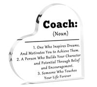 Thank You Gifts for Coach Men Women Heart Shaped Acrylic Plaque Inspirational Gift for Coach Trainer Gymnastics Baseball Volleyball Soccer Football Team Coaches Appreciation Present Office Desk Decor