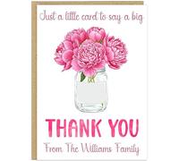 Thank You Greeting Cards - Custom Text and Name With Floral Vase Design - Sunflowers Tulips Peonies - Personalised Appreciation for Any Occasion To Say Thanks! (Pink Peonies)