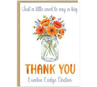 Thank You Greeting Cards - Custom Text and Name With Floral Vase Design - Sunflowers Tulips Peonies - Personalised Appreciation for Any Occasion To Say Thanks! (Orange, Blue & Yellow)