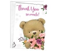 Thank You Greeting Cards with Envelope | Teddy with Flowers Design Card Thank You Card for All | Made in UK | 140mm x 190mm Size