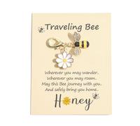 Thank You Keychain with Cute Bee and Flowers, Inspirational Keyring Ideal for Thank You Gift, Congratulations Gifts, Well Done Gifts, Friendship Gifts for Women, Birthday Gifts for Friend (White)
