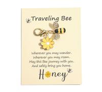 Thank You Keychain with Cute Bee and Flowers, Inspirational Keyring Ideal for Thank You Gift, Congratulations Gifts, Well Done Gifts, Friendship Gifts for Women, Birthday Gifts for Friend (Yellow)