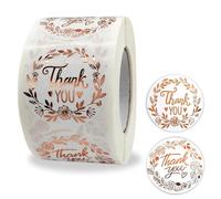 Thank You Label Stickers 500 Pcs Round Rose Gold Thank You Roll Stickers Adhesive Small Business Labels Decals for Boutiques Shop Wrapping Supplies (1.5 Inch)