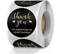 Thank You Labels Seals - Gold Foil Fonts, Black Thank You Stickers for Crafters & Online Sales, 500 Labels Per Roll (1.5Inch)