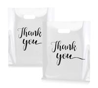 Thank You Merchandise Bags, 9x12 Inch Plastic Thank You Shopping Bags 100 Pack Reusable White Gift Grocery Goody Retail Bags with Handles for Small Business Retail Boutique Stores Packaging Supplies