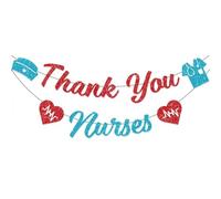 Thank You Nurses Week Banner, Red Blue Glitter Congrats Nurse Graduation Garland for 2025 Nurse Appreciation Week Medical Doctor School Nursing Day Nurses Day Graduated Party Decorations