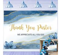 Thank You Pastor Backdrop Blue Gold Appreciation Banner Pastor Appreciation Day Decorations Background Church Event Party Backdrop (8x6FT（240x180cm）)