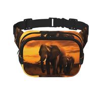 Thank You Soldier Saluting America Flag Fanny Pack for Women Men Fashion Waist Pack Adjustable Belt Bag for Workout Running Travelling Casual Waist Bag, Sunset Parent-Child Elephant, One Size