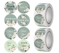 Thank You Stickers,1000Pcs Self Adhesive 1in/25mm Round Floral Thank You Stickers,8Kinds Designs Circle Thank You Stickers,for Small Business,Boutiques,Wedding Birthday Thanks Party (Green)