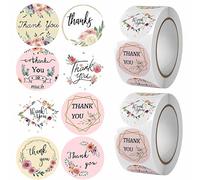 Thank You Stickers,1000Pcs Self Adhesive 1in/25mm Round Floral Thank You Stickers,8Kinds Designs Circle Thank You Stickers,for Small Business,Boutiques,Wedding Birthday Thanks Party (Pink Yellow)