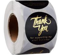 Thank You Stickers Small Business - 2” Round Labels with 4 Designs -Stickers Roll with Gold Font Thank You - Waterproof Packaging for Business Boutiques Retailers - 500 Label Roll (Black)