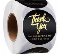 Thank You Stickers Small Business - 2” Round Labels with 4 Designs -Stickers Roll with Gold Font Thank You - Waterproof Packaging for Business Boutiques Retailers - 500 Label Roll (Black)