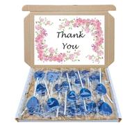 Thank You Sweet Gift Box with 30 Blue Raspberry Heart Lollipops - Fun & Unique Treat for Him or Her
