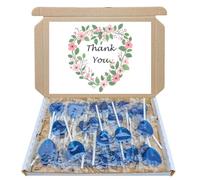 Thank You Sweet Gift Box with 30 Blue Raspberry Heart Lollipops - Fun & Unique Treat for Him or Her