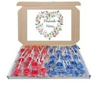 Thank You Sweet Treat Box - A Delicious Way to Show Your Appreciation | Red & Blue Mixed Heart Lollipop Box With 40 Cherry & 40 Blue Raspberry Heart Lollipops Sweet & Tangy