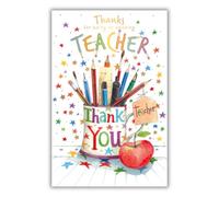 Thank You Teacher Card for Men/Women - Amazing Teacher - Stars, Mug and Apple with Foil Details - Eco-Friendly - by Words and Wishes