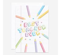 Thank You Teacher Card For School Staff - Best Teacher Ever Appreciation Greetings Card With Matching Envelope - Made in UK - 148 x 210mm A5 Size