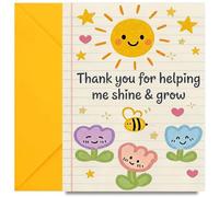 Thank You Teacher Card, Thanks for Helping Me Shine & Grow, Cute Hand-drawn Style Appreciation Gift for Nursery, School Teachers & Teaching Assistants (1 Card & 1 Envelope, Blank Inside)