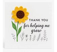 Thank You Teacher Card with Crochet Sunflower - Teacher Gift for Women, Cute Positive Keepsake Card, End of Term Teaching Assistant & Nursery Staff Present