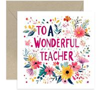 Thank You Teacher Cards for Women, Beautiful Bold and Colourful Artwork, Stars and Floral Accents, Premium Designer Greeting Cards for Her - Wonderful Teacher - Last Day of School Cards