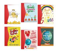 Thank You Teacher Cards Multipack of 6, Teacher Appreciation, Greeting Cards with Envelopes for Leaving Teachers and Teaching Assistants & Nursery Teacher End of School Teacher Gift