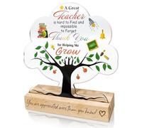 Thank You Teacher Gifts for Men Women Teacher Appreciation Gifts | Tree Acrylic Plaque with Wooden Base for End of School Men Women Graduation End of Term Retirement Birthday