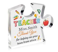 Thank You Teacher Gifts Personalised Thank You Gifts for Women Men Puzzle Shaped Acrylic Plaque Teachers Gifts Thank You Gift for Teacher Tutor Teaching Assistant End of Term Gifts (Design 6)