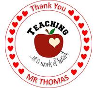 Thank You Teacher Teaching is a Work of Heart Red Apple Round Circle Cake Edible Icing or Wafer Topper 7.5 inch Personalised (Icing)