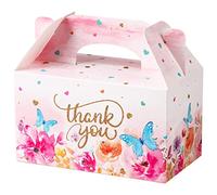 Thank You Treat Boxes - 12 Pack Elegant Floral Gable Gift Boxes with Handles, Perfect for Wedding Baby Shower Bridal Tea Party Favors, Mother's Day Birthday Cookie Candy Packaging