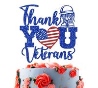 Thank You Veterans Cake Topper, Patriotic Soldier Veterans Day Army Party Decoration Supplies, Remember and Honor, Memorial Independence Day Decorations Blue & Red Glitter