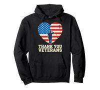 Thank You Veterans Patriotic American Flag Heart Salute Pullover Hoodie