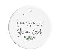 Thank You Wedding Party Proposal Hanging Ornament Ceramic Sign Bridesmaid Flower Girl Maid of Honour Matron of Honour - Sage Green Eucalyptus Theme (Flower Girl In Gift Box)