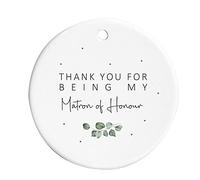 Thank You Wedding Party Proposal Hanging Ornament Ceramic Sign Bridesmaid Flower Girl Maid of Honour Matron of Honour - Sage Green Eucalyptus Theme (Matron of Honour In Gift Box)