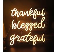 Thankful Blessed Grateful Neon Sign Led Dimmable Neon Lights for Bar Room Home Art Wall Decor Party Window Living Room Decor Christmas' Gift (Warm white)