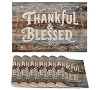 Thankful Blessed Placemats Set of 6,Vintage Wood Board Placemats Washable Kitchen Dining Linen Table Mats Stain Heat-Resistant for Home Party Indoor 12x18 inch