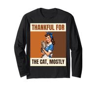 Thankful for The Cat Mostly Retro Pinup Woman Long Sleeve T-Shirt