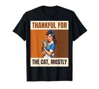 Thankful for The Cat Mostly Retro Pinup Woman T-Shirt