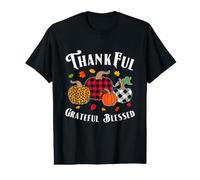 Thankful Grateful Blessed Fall Pumpkin Buffalo Plaid Leopard Value Graphic T-Shirt