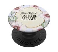 Thankful Grateful Blessed Floral Poppy Flower Inspirational PopSockets Adhesive PopGrip